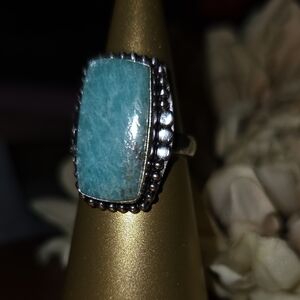 🎁 Adjustable Amazonite Ring Silver Plated NEW